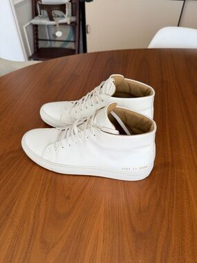 Common Project Men’s High-Top “Achilles Mid” Leather Sneakers White